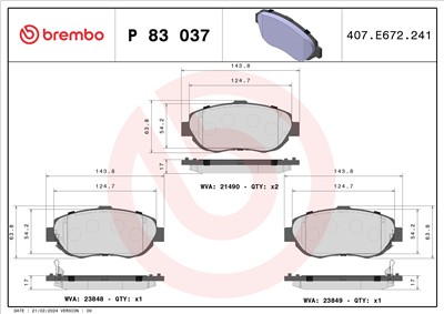 BREMBO P 83 037 Číslo výrobce: 23848. EAN: 8020584057728.