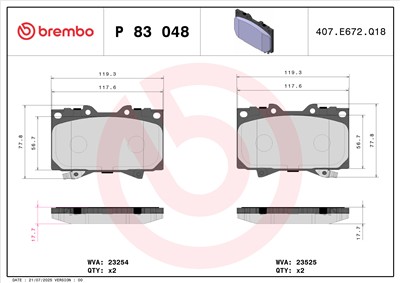 BREMBO P 83 048 Číslo výrobce: 23525. EAN: 8020584057834.