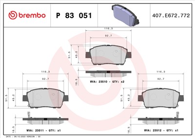 BREMBO P 83 051 Číslo výrobce: 23511. EAN: 8020584057865.