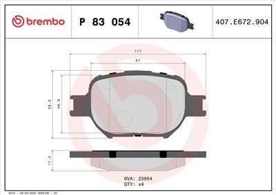 BREMBO P 83 054 Číslo výrobce: 23864. EAN: 8020584057896.
