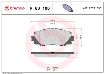 BREMBO P 83 106 Číslo výrobce: 24451. EAN: 8020584090923.