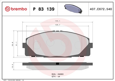 BREMBO P 83 139 Číslo výrobce: 24680. EAN: 8020584103852.