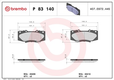 BREMBO P 83 140 Číslo výrobce: 25210. EAN: 8020584103869.