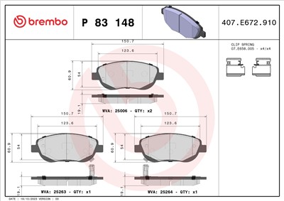 BREMBO P 83 148 Číslo výrobce: 25006. EAN: 8020584108949.