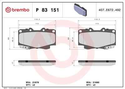 BREMBO P 83 151 Číslo výrobce: 21680. EAN: 8020584109885.