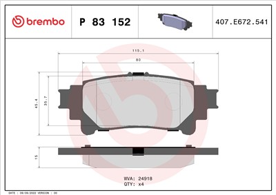 BREMBO P 83 152 Číslo výrobce: 24918. EAN: 8020584110843.