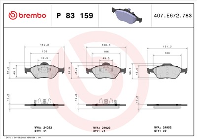BREMBO P 83 159 Číslo výrobce: 24022. EAN: 8020584084236.