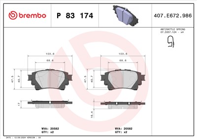 BREMBO P 83 174 Číslo výrobce: 20582. EAN: 8020584117460.