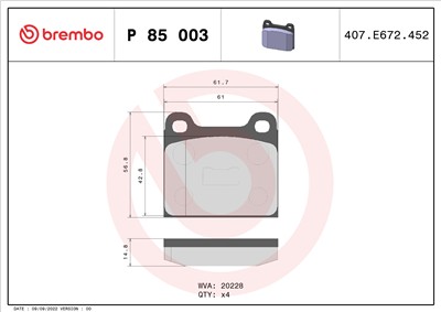 BREMBO P 85 003 Číslo výrobce: 20228. EAN: 8020584058060.