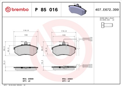 BREMBO P 85 016 Číslo výrobce: 20901. EAN: 8020584058190.