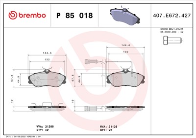 BREMBO P 85 018 Číslo výrobce: 21138. EAN: 8020584058213.