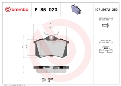 BREMBO P 85 020 Číslo výrobce: 20961. EAN: 8020584058237.