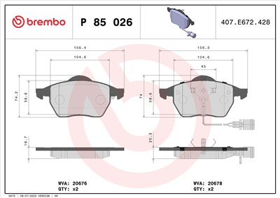 BREMBO P 85 026 Číslo výrobce: 20676. EAN: 8020584058299.