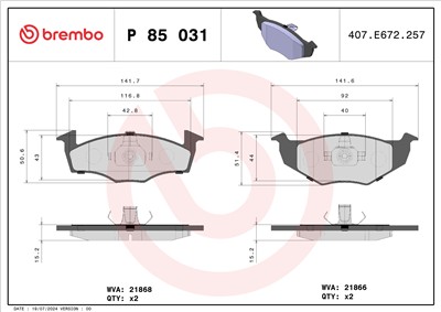 BREMBO P 85 031 Číslo výrobce: 21868. EAN: 8020584058343.