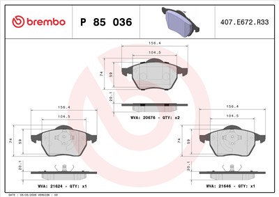BREMBO P 85 036 Číslo výrobce: 20676. EAN: 8020584058398.