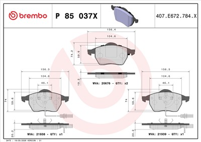 BREMBO P 85 037X Číslo výrobce: 20676. EAN: 8020584115039.