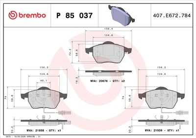 BREMBO P 85 037 Číslo výrobce: 20676. EAN: 8020584058404.
