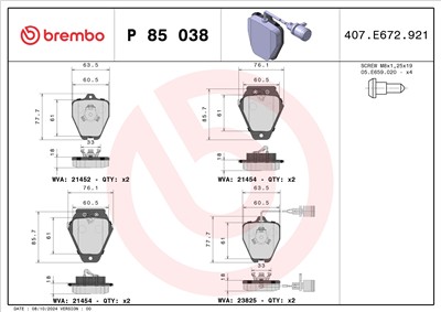 BREMBO P 85 038 Číslo výrobce: 21452. EAN: 8020584058411.