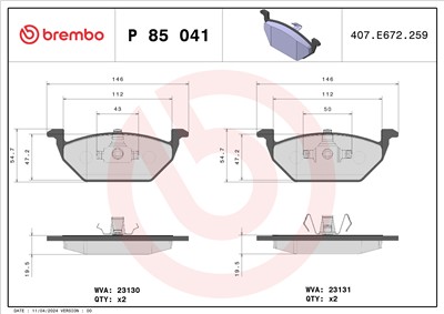 BREMBO P 85 041X Číslo výrobce: 23131. EAN: 8020584069257.
