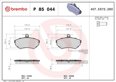 BREMBO P 85 044 Číslo výrobce: 23393. EAN: 8020584058473.