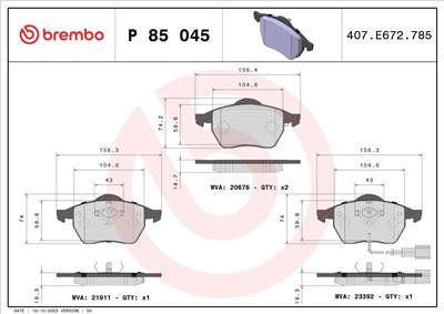 BREMBO P 85 045 Číslo výrobce: 21911. EAN: 8020584058480.