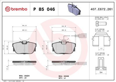 BREMBO P 85 046 Číslo výrobce: 23446. EAN: 8020584058497.