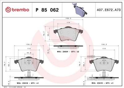 BREMBO P 85 062 Číslo výrobce: 23418. EAN: 8020584058657.
