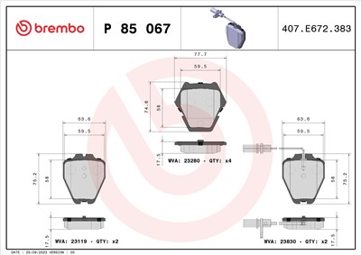 BREMBO P 85 067 Číslo výrobce: 23280. EAN: 8020584058701.
