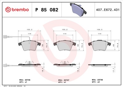 BREMBO P 85 082 Číslo výrobce: 23747. EAN: 8020584058855.