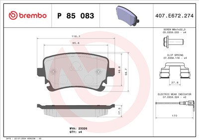 BREMBO P 85 083 Číslo výrobce: 23326. EAN: 8020584058862.