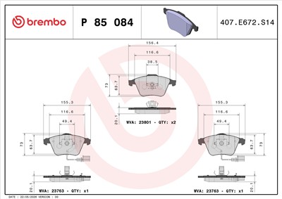 BREMBO P 85 084 Číslo výrobce: 23763. EAN: 8020584058879.