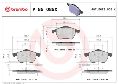 BREMBO P 85 085X Číslo výrobce: 20676. EAN: 8020584069301.