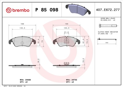 BREMBO P 85 098X Číslo výrobce: 24409. EAN: 8020584069325.