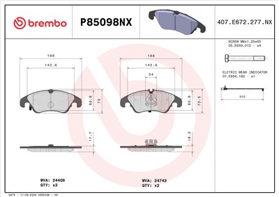 BREMBO P85098NX Číslo výrobce: 24408. EAN: 8020584130520.