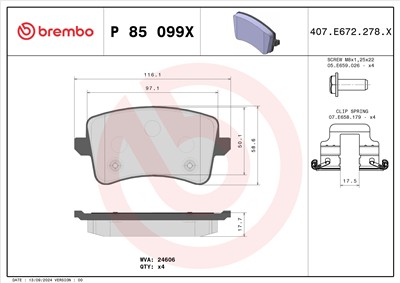 BREMBO P 85 099X Číslo výrobce: 24606. EAN: 8020584069332.