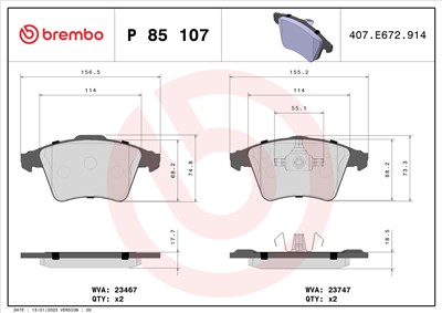 BREMBO P 85 107 Číslo výrobce: 23747. EAN: 8020584062562.
