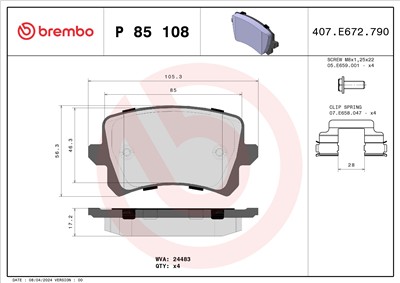 BREMBO P 85 108 Číslo výrobce: 24483. EAN: 8020584062579.