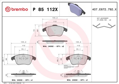 BREMBO P 85 112X Číslo výrobce: 24332. EAN: 8020584069363.