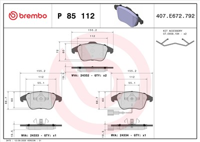 BREMBO P 85 112 Číslo výrobce: 24332. EAN: 8020584062616.