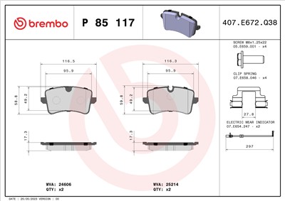 BREMBO P 85 117 Číslo výrobce: 25214. EAN: 8020584103906.