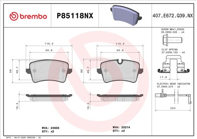 BREMBO P85118NX Číslo výrobce: 24606. EAN: 8020584130612.