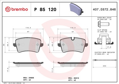 BREMBO P 85 120 Číslo výrobce: 24606. EAN: 8020584103937.