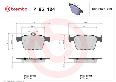BREMBO P 85 124 Číslo výrobce: 25009. EAN: 8020584103975.