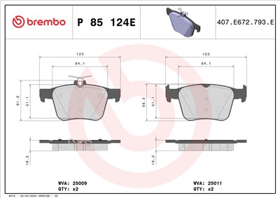 BREMBO P 85 124E Číslo výrobce: 25009. EAN: 8020584123331.