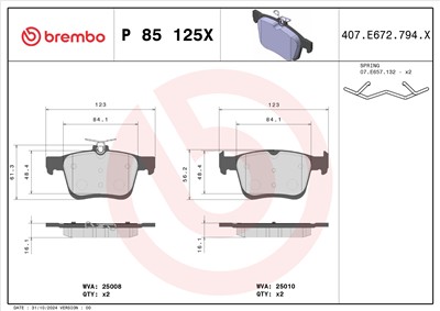 BREMBO P 85 125X Číslo výrobce: 25008. EAN: 8020584069400.