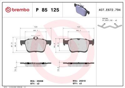 BREMBO P 85 125 Číslo výrobce: 25008. EAN: 8020584103982.
