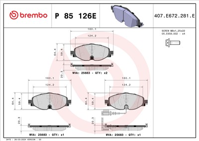 BREMBO P 85 126E Číslo výrobce: 25683. EAN: 8020584123324.