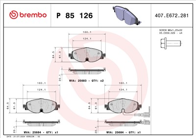BREMBO P 85 126 Číslo výrobce: 25683. EAN: 8020584103999.