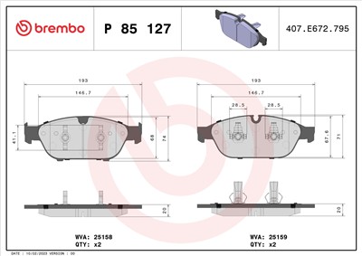 BREMBO P 85 127 Číslo výrobce: 25158. EAN: 8020584104002.
