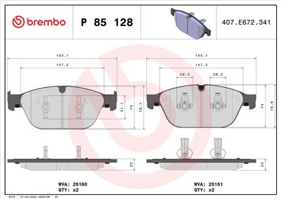 BREMBO P 85 128 Číslo výrobce: 25160. EAN: 8020584104019.